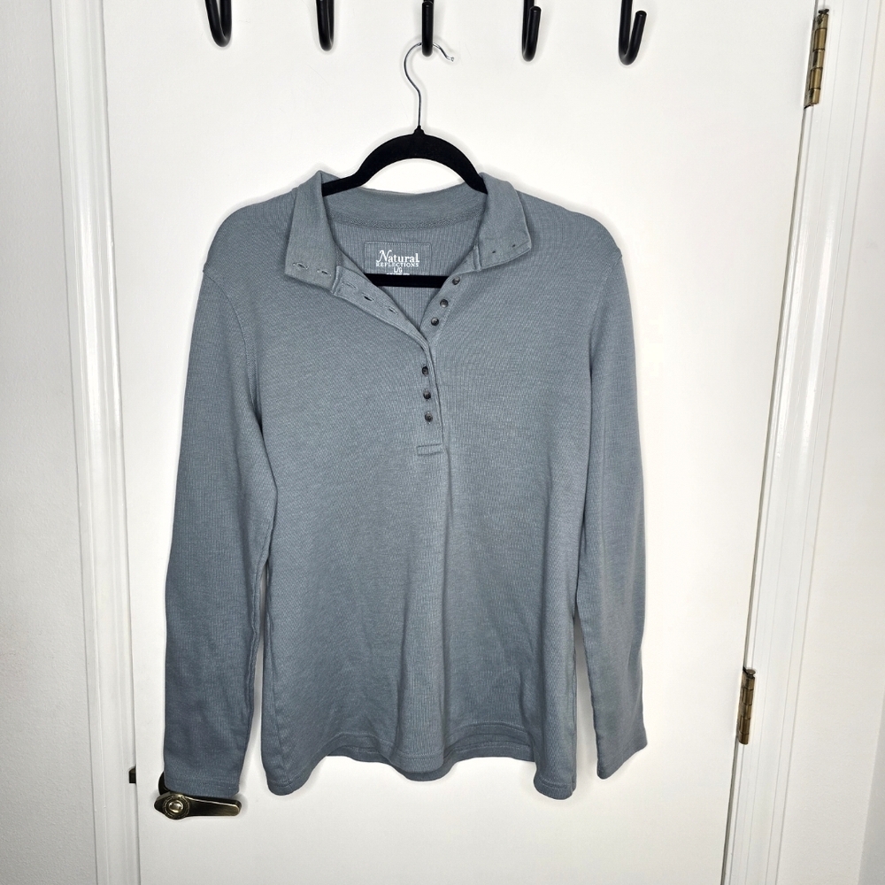 Natural Reflections Green Long Sleeve Henley Top Large